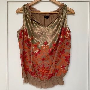 Anthropologie Silk Embroidered Blouse